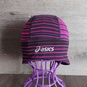 Asics Thermopolis LT Reversible Beanie Black & Pink Striped Hat